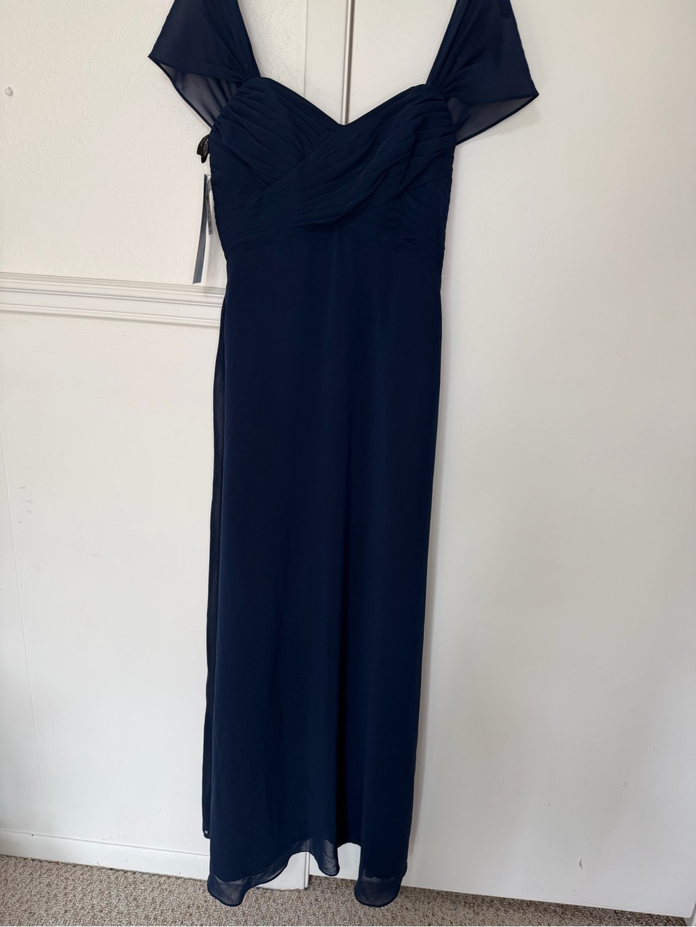 Alfred Angelo Navy Chiffon Off-Shoulder Maxi Gown